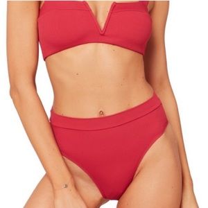 L*Space Frenchi High Waisted Ribbed Bikini Bottom in Strawberry